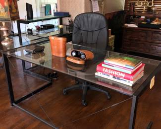 Really nice ca. 1990 glass & metal frame desk set