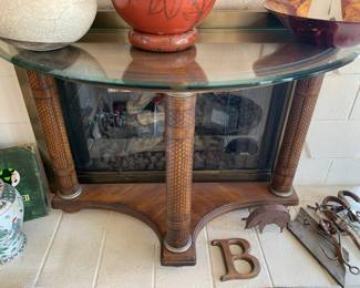 Three Pedestal Demi Lune Glass Top Entry Table