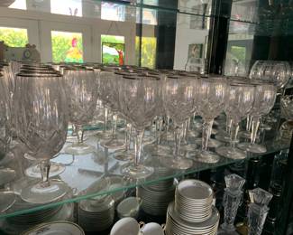 Silver Rimmed Crystal Champagne, Red Wine, White Wine, and Water Glasses - Service for 12