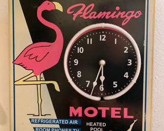 Classic Neon Flamingo Motel Metal Wall Clock