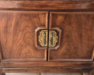 Vintage Chinoiserie Cabinet by Thomasville Mystique  - Pecan Wood & Gold Brass