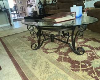 IRON-BASE COFFEE TABLE w/ OVAL GLASS