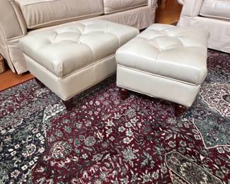 (10) Two Leather Sofas with attached back cushions and removeable seat cushions. (11) Leather Ottomans (15) Area Rug