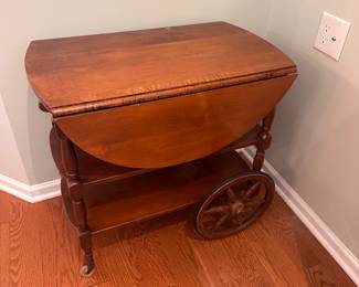 (5) Drop Leaf Bar Cart / Tea Cart with wheels, Pulaski 274 markings. 30"w 18"d 28-1/2"h, each leaf 10"d. $225