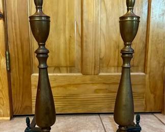 Vintage Large 23" Solid Brass Andirons Fireplace Log Holders
