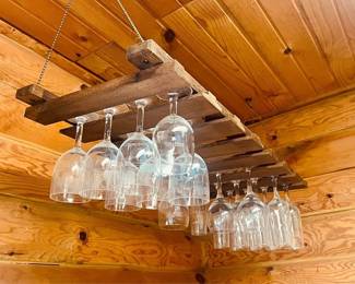 1970's Vintage Wooden Hanging Wine Glass Holder