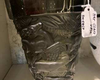 Incised art glass vase, small chip on rim