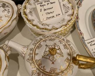 Royal Crown Derby Teapot, 8 Dessert plates, cake plate