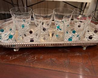 8 Lalique "Floride" large rocks glasses.  One with a tiny fleabite on rim