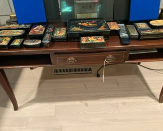 Kittinger Table displaying Russian Lacquer boxes
