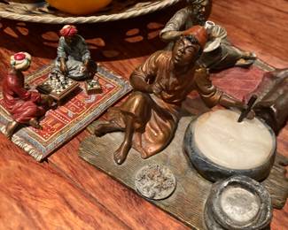 Vienna Cold process small bronzes, Turbaned men playing chess on oriental carpet!  Total of 3