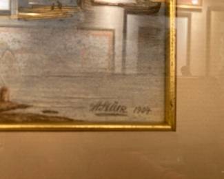 Framed and signed 1904 art