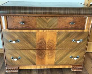 Antique Vintage Art Deco Walnut Waterfall Dresser