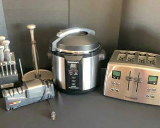 Cuisinart Toaster, Pressure Cooker, Oneida Knives.
