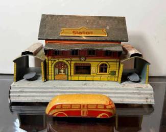 Vintage tin litho toy Odol railway station