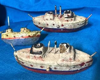 Antique Composition Toy Miniature Naval Sailing Ships 