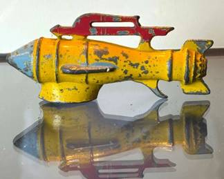 Vintage Buck Rodgers Slush Cast Toy Yellow Red Space Ship 