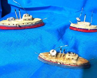 Antique Composition Toy Miniature Naval Sailing Ships
