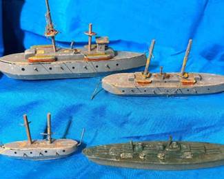 Antique Carved Wooden Military Ships