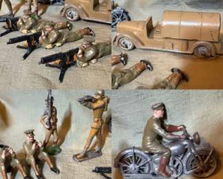 Vintage Britains Lead WW1 Solders, Motorcycle USA Truck