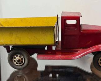 Vintage Pressed Steel Dump Truck With Wood Wheels