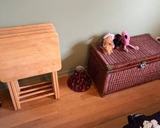 Snack Tables & Wicker Trunk 