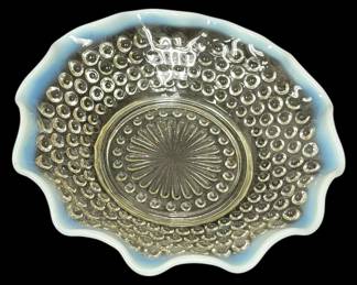 Moonstone Opalescent Hobnail Ruffled Dish