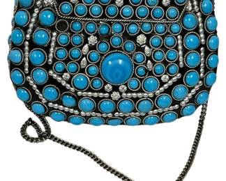 Ornate Metal Stone Clutch Bag