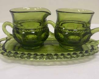 Colony Indiana Glass Kings Crown Green 3 pc Set