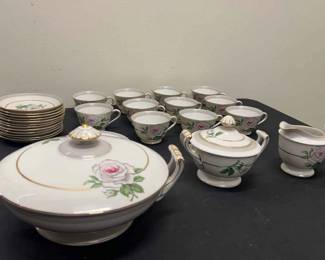 Pink Rose Sone China 1  Serving Dishes with Tea Set