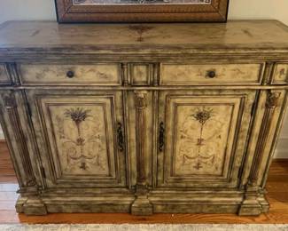 Wood Buffet with Light Green Floral Appearance