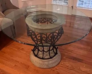 Glass Dining Table with Metal Concrete Base