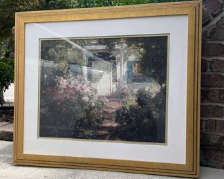Painting of House Entrance Surrounded By Flowers