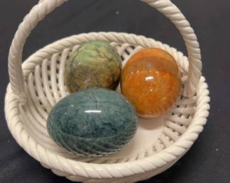 Smooth Stone Eggs in A Handmade Basket