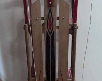 Sears Wood Metal Snow Sled with Floating Steering