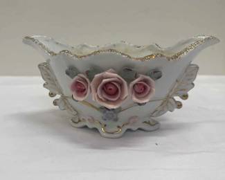 Vintage Japanese Rose Porcelain 3D Flower Vase
