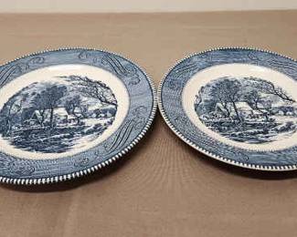 Currier Ives The Old Grist Mill Blue Plates 