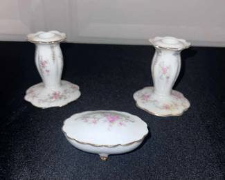 Floral Hefton China Candle Holders Trinket Box