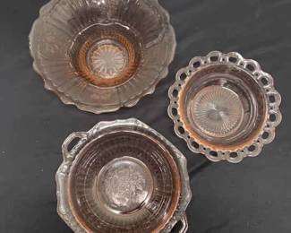 3 Pink Glass Bowls
