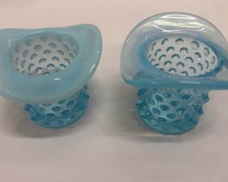 Vintage Fenton Aqua Blue Opalescent Hobnail Top Hat Vase