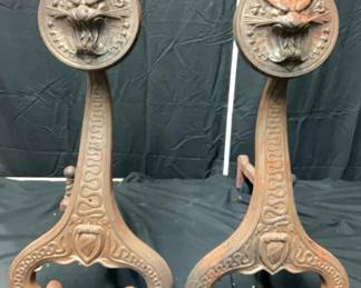 A Pair of Antique Bradley Hubbard Cast Iron Fireplace Andirons