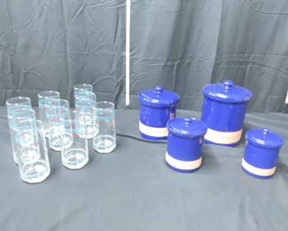 Vintage Ceramic Canister Set Corelle Glasses
