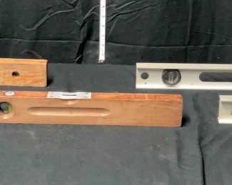 Five Vintage Wooden Metal Levels from Various Manufacturers