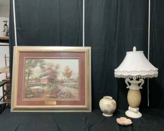 Lamp, Lenox Vase, St. Helens Dish a Framed Portrait