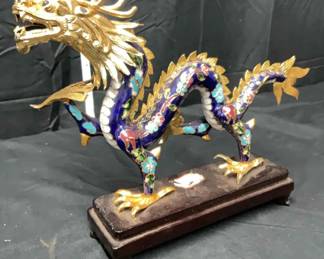 Vintage Chinese Cloisonn Enameled Dragon Figurine