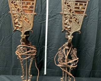 Pair of Cast Iron Coat of Arms Lamps