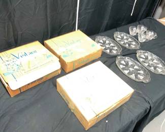 Three Full Sets of Vintage Anchor Hocking Grape Leaf 8 Piece Snack Set