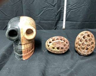 Three Pieces of Hand Carved Stone Decor