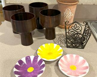 Vtg Wood Footed Cups, Hallmark Expressions Decorative Dishes