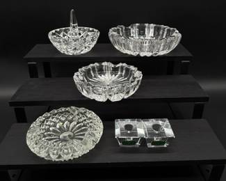 36 GlassRingHolderAshTraysSetofLuciteTaperCandlestickHolders